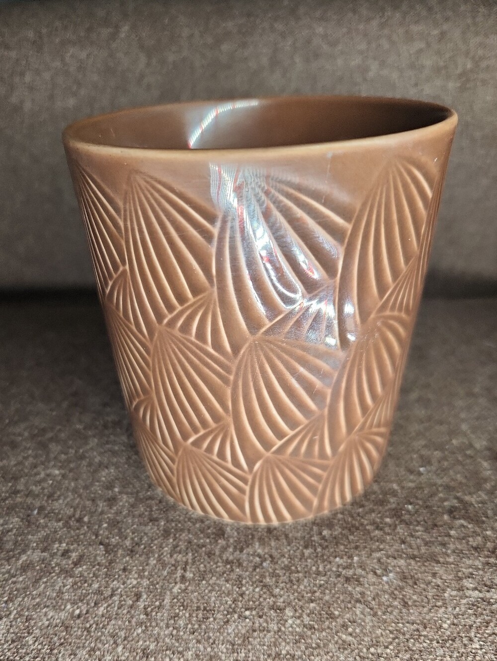 Starbucks Brown Embossed Ceramic Cup with Shell Pattern